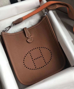 에르메스 미니 에블린16 골드브라운 은장 토고가죽